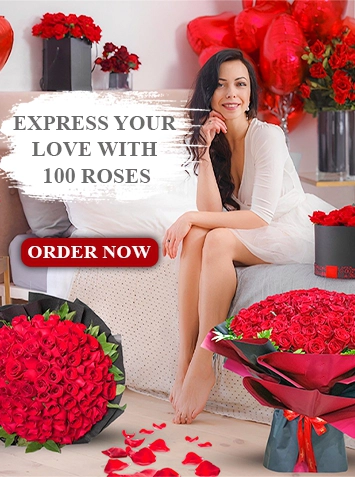 100 Red Roses and Balloons