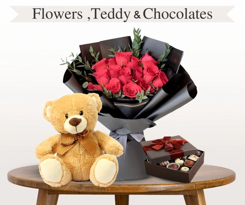 Flowers,Teddy and Cake