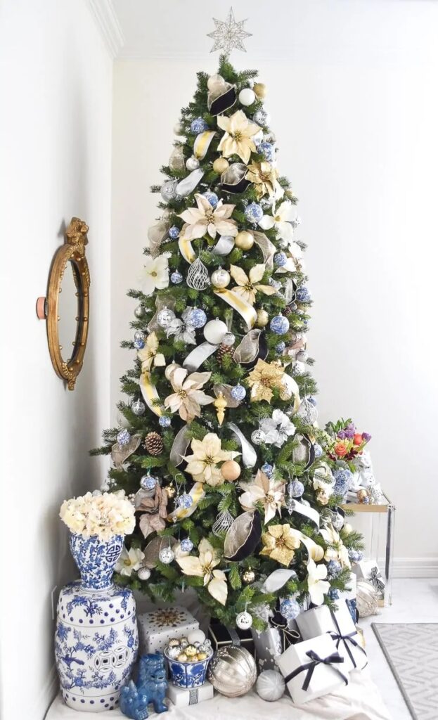 Christmas Tree Decorated with Fresh Flowers