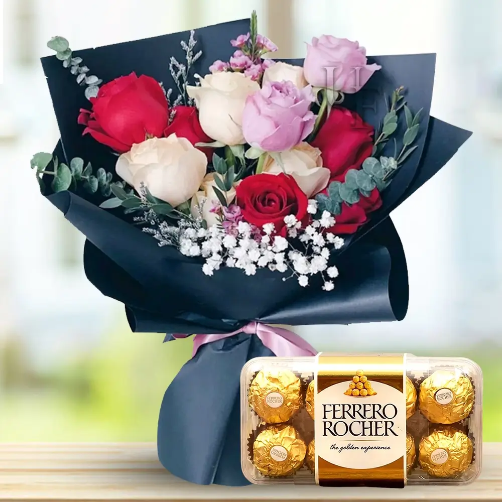 12 Roses Bouquet with Chocolate Box