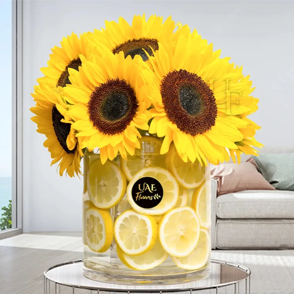 Sunflowers & Yellow Lemons in a Vase