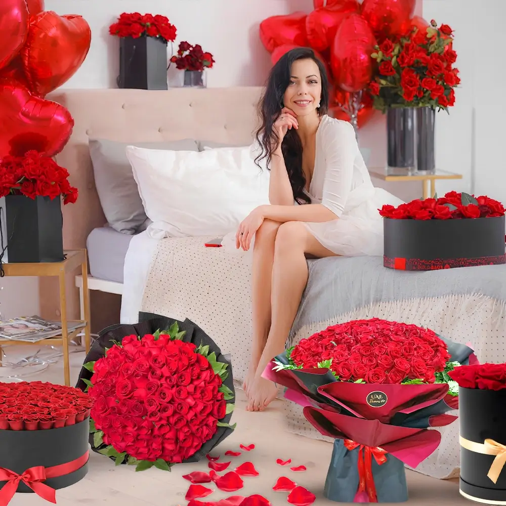 1000 Red Roses & Balloons 